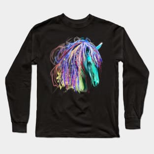 Colorful Rainbow Tribal Horse Head Art Design Long Sleeve T-Shirt